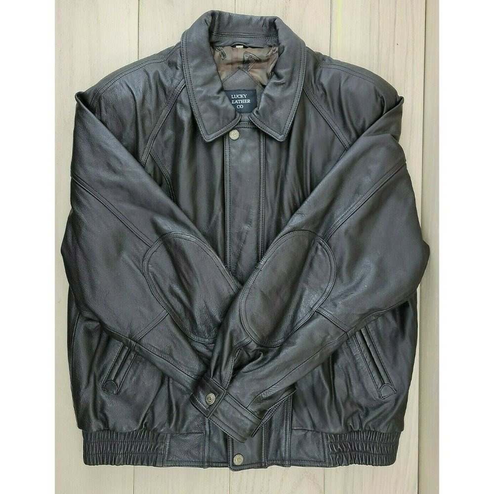 Men’s Lucky Leather Co Bomber Coat, Black, Size Large
